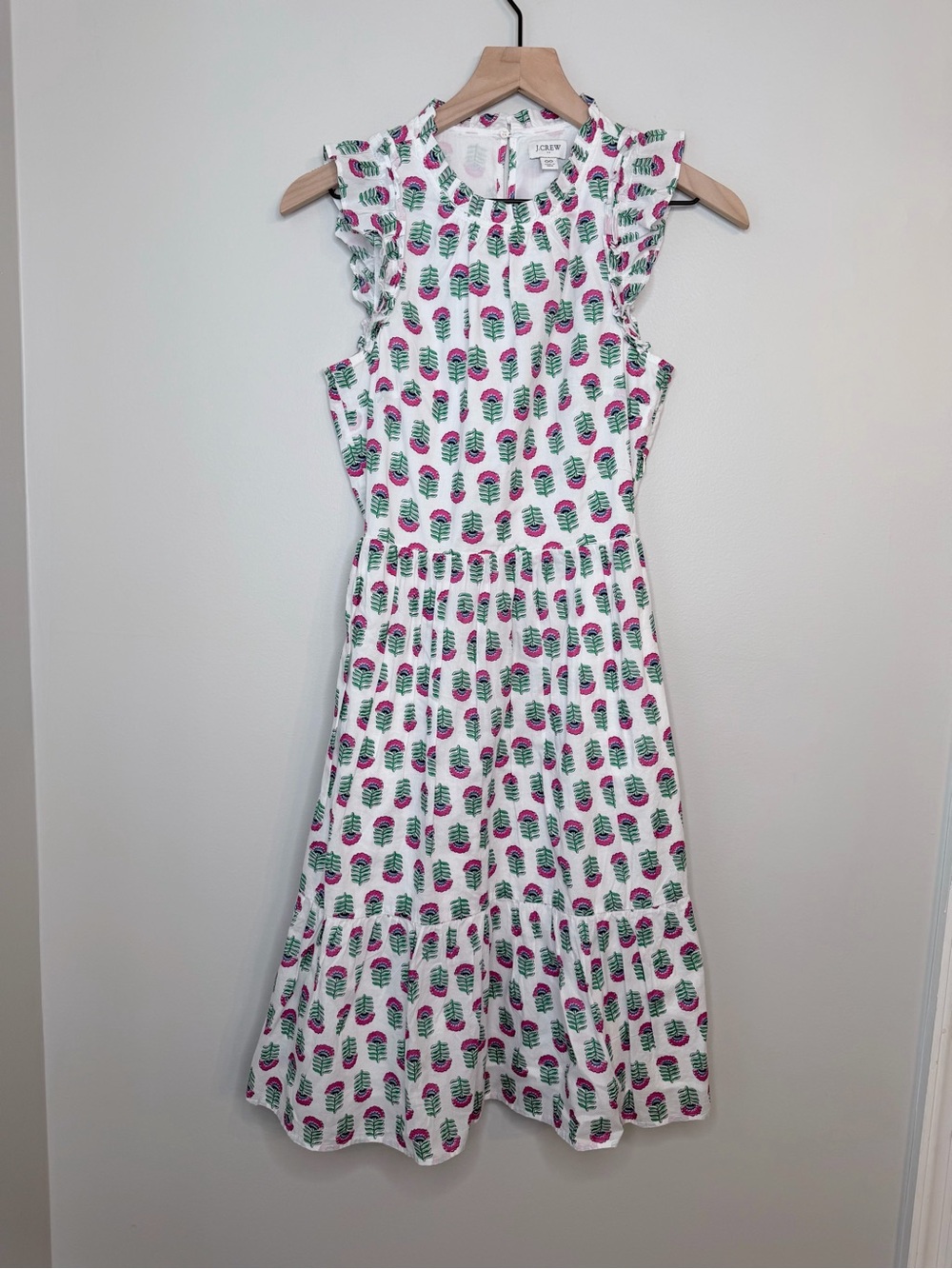 J. Crew Factory White Floral Midi Dress with Pink & Green